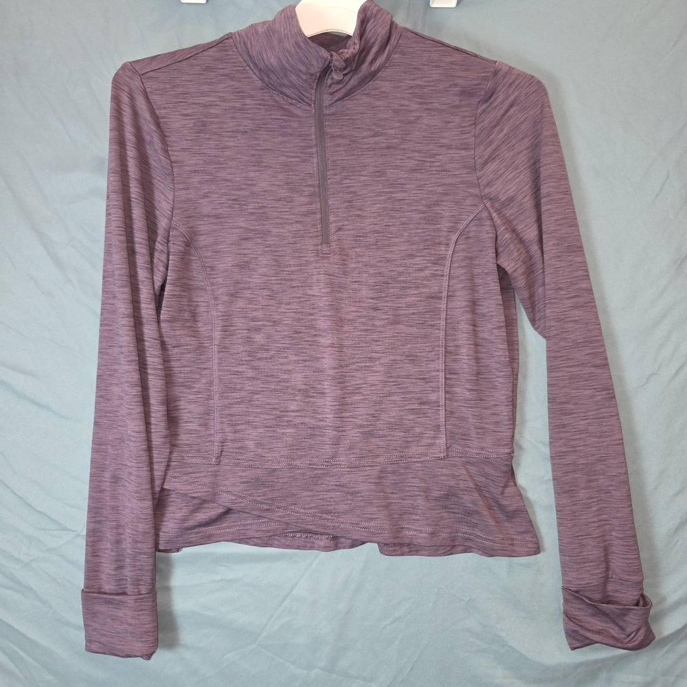 Apana Long‎ Sleeve Top Small Heathered Purple Curved Hem Relaxed Activewear
